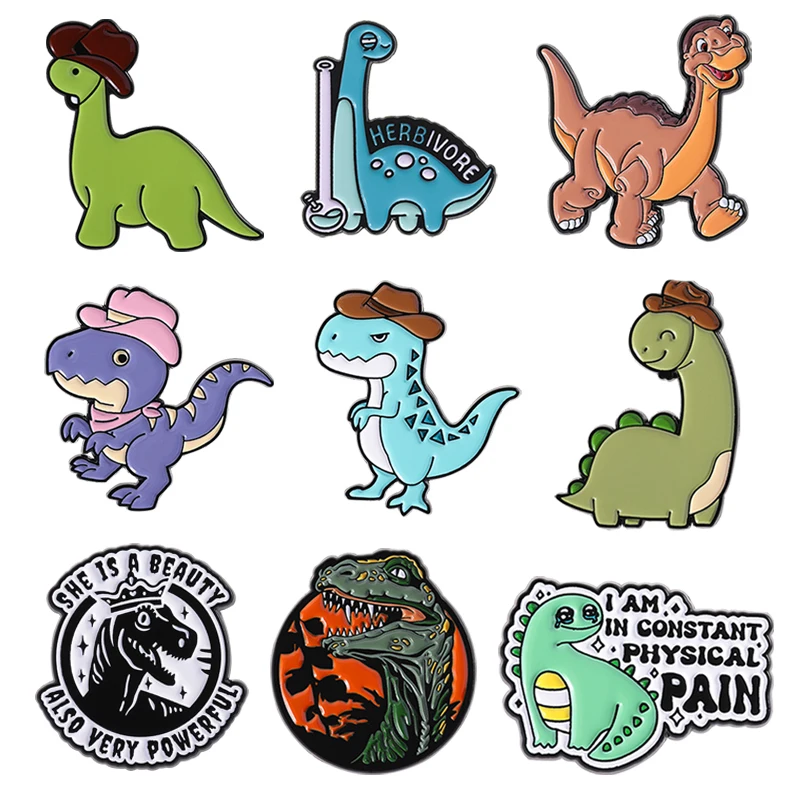 

Cartoon Dinosaur Enamel Pins I Am Unstoppable Dinosaurier T-rex Cool Animal Brooches Lapel Badge Funny Jewelry Gifts For Friends
