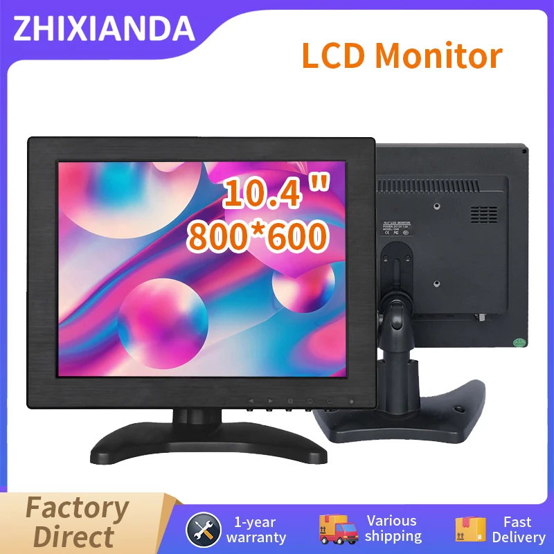 Zhixianda Cheap 10.4 Inch Desktop 800x600 Desktop LCD Monitor BNC AV USB HDMI VGA Home Security CCTV Industrial Display