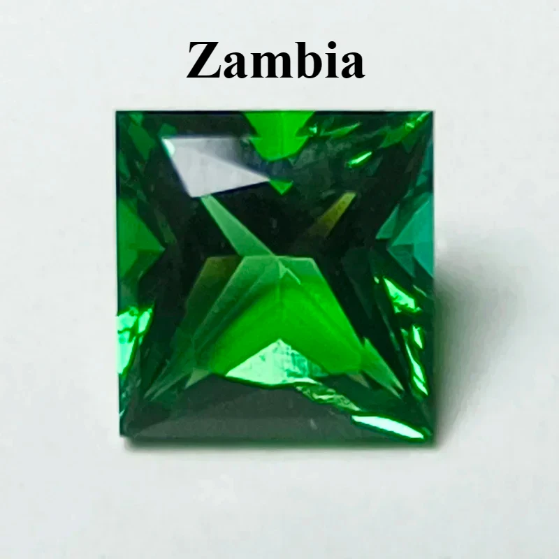 

Lab Grown Zambian Emeralds Square Shape Hydrothermal Hand Cutting with Cracks Inclusions Inside Selectable AGL Certificate