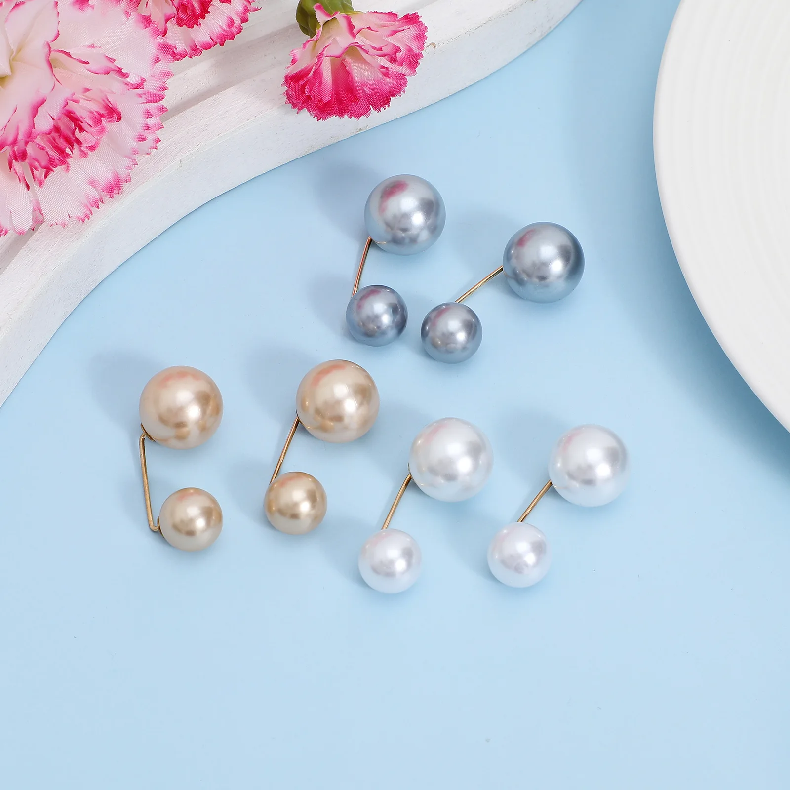 

6pcs Pearl Brooch Pins Fashion Shawl Buttons Collar Skirt Fixing Safety Metal Jewelry for Clothes Dresses Gifts