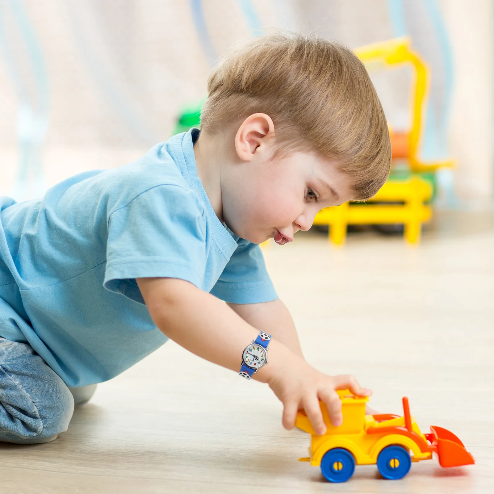 블루 축구공 만화 패턴 시계 편안하고 내구성이 뛰어난 쿼츠 무브먼트 손목시계 캐주얼 시계