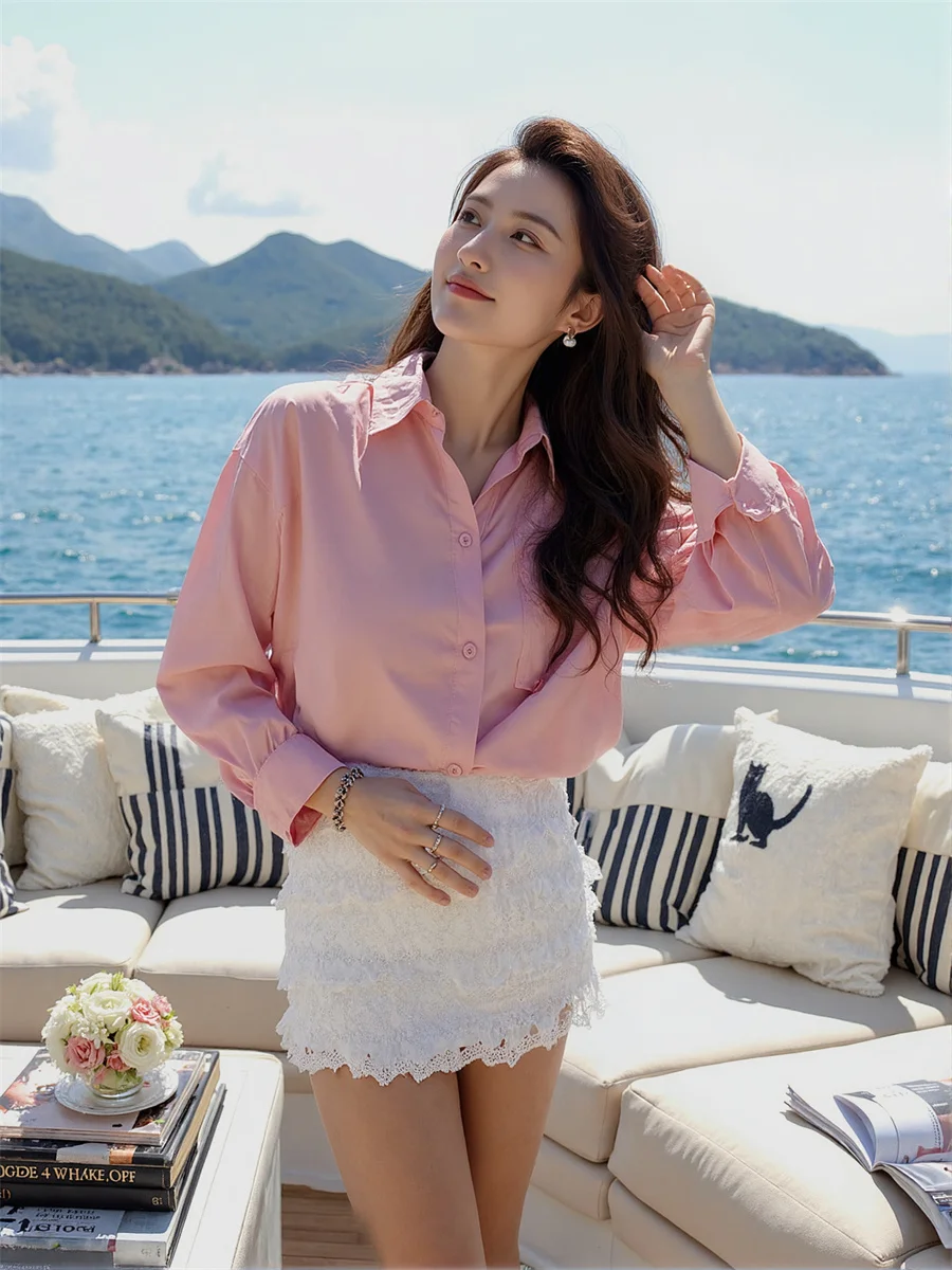 

Женская летняя одежда, белые, синие рубашки, формальный классический стиль, офисная женская рабочая одежда на пуговицах спереди, женская простая базовая минималистичная одежда