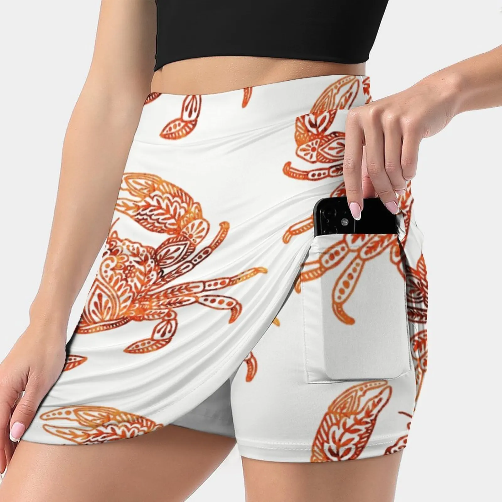 Crab Summer Women'Sshorts Skirt 2 In 1 Fitness Yoga Skirt Tennis Skirts Crab Marine Life Henna Mehndi Tattoo Underwater Sea