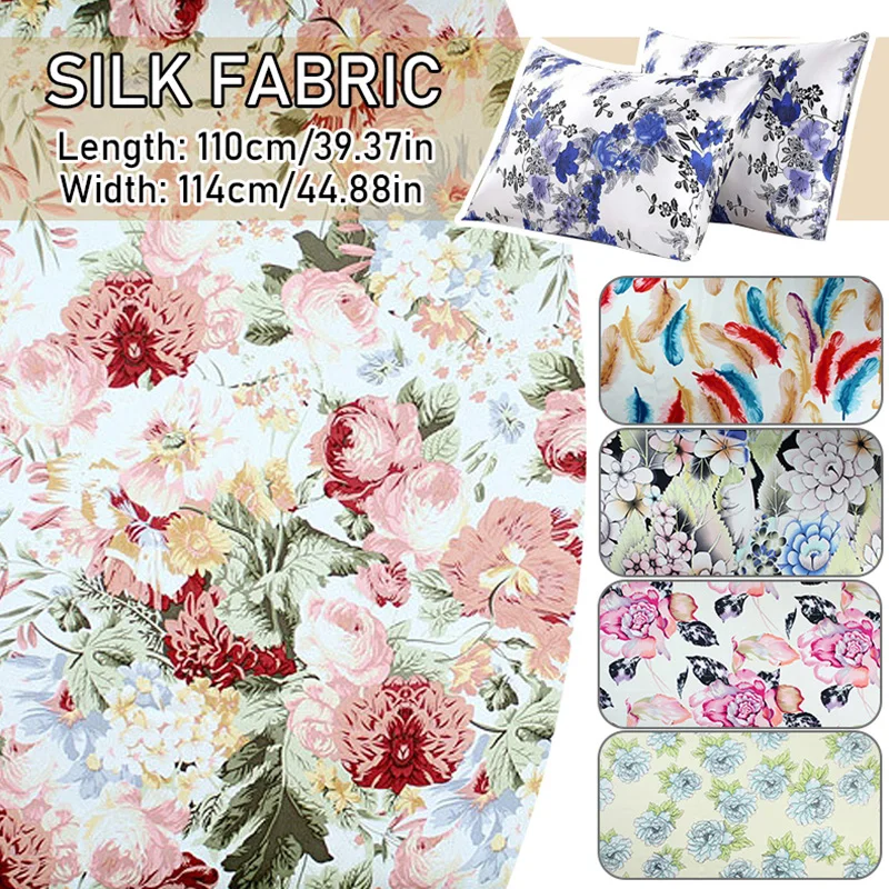 114cm Wide by Meters Printed Silk Fabric Home Wear Material Mulberry Silk Fabric Soft Skin Friendly Colth for DIY Sewing