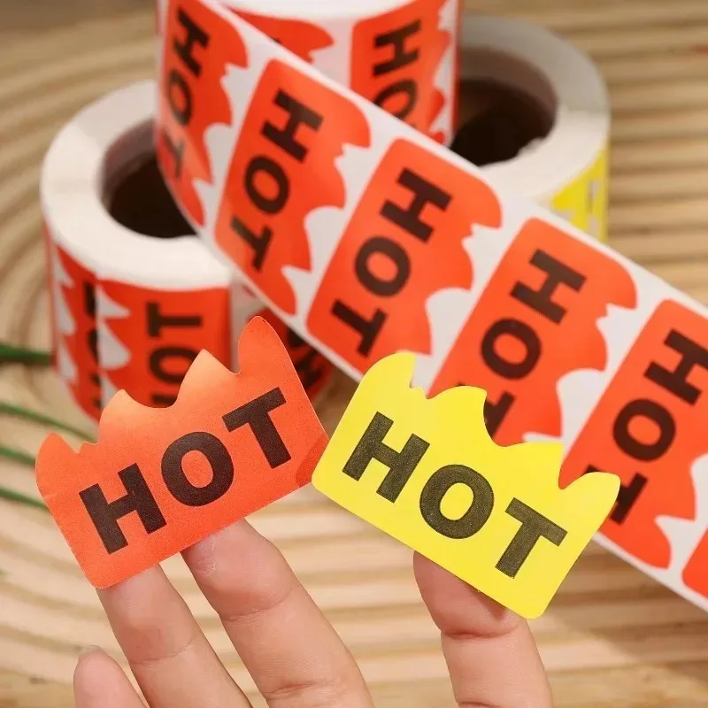 500Sheets Flame Design Hot Seller Sticker Roll Self Adhesive Product Label Fluorescent Red Yellow for Clearance Sale New Arrival