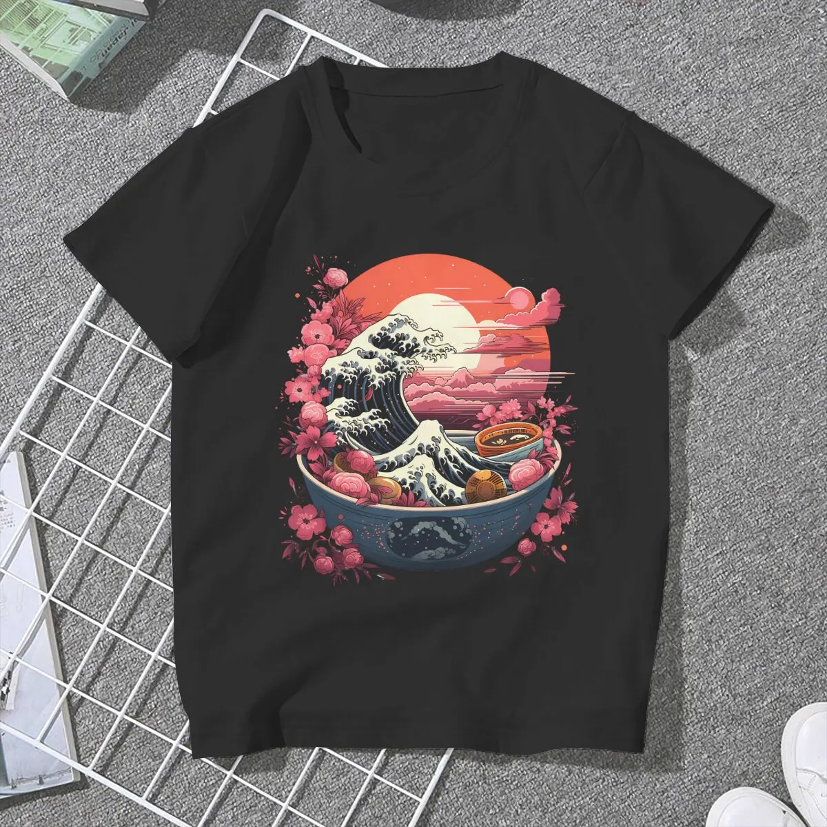 The Flowers Women Clothing The Great Ramen Off Kanagawa Graphic Female Tshirts Vintage Gothic Loose Tops Tee