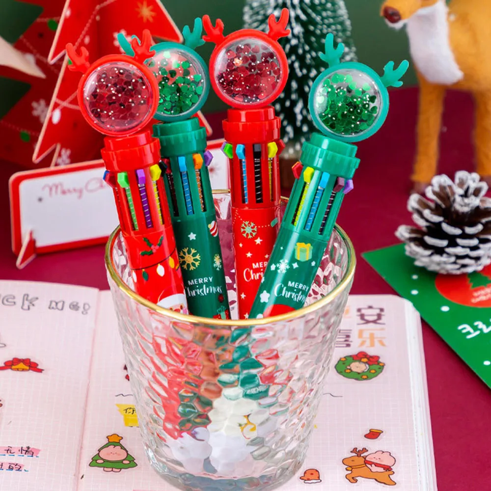 1 Piece Cute Ballpoint Pen Press Cartoon Reindeer Grandfather Multicolor 10 In 1 Colors Stationery School Office Supply Creative