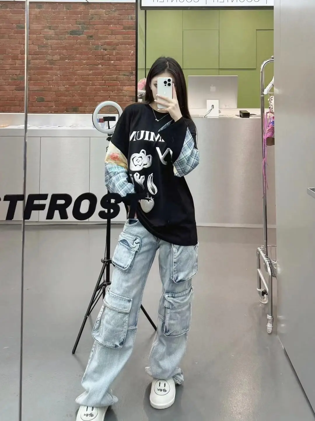 

Open YY Foamy Print Retro Floral Patchwork Loose Long Sve T-irt Women's Cool Sle round Ne Casual Top for Autumn