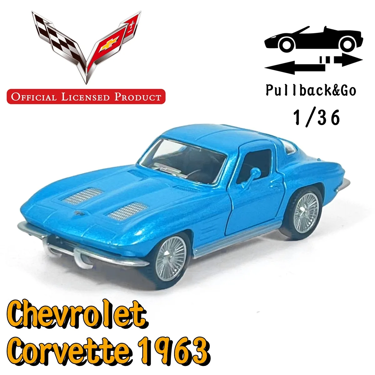 

Модель автомобиля Chevrolet Corvette 1/36, Официальная Лицензированная копия, металлическая литой миниатюрная Рождественская игрушка в подарок мальчику, 1963