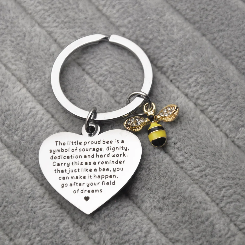 New Heart Teachers Day Gift Keychain Pendant  Insect Enamel Bee Key Chain Keyring Teacher Appreciation Gifts