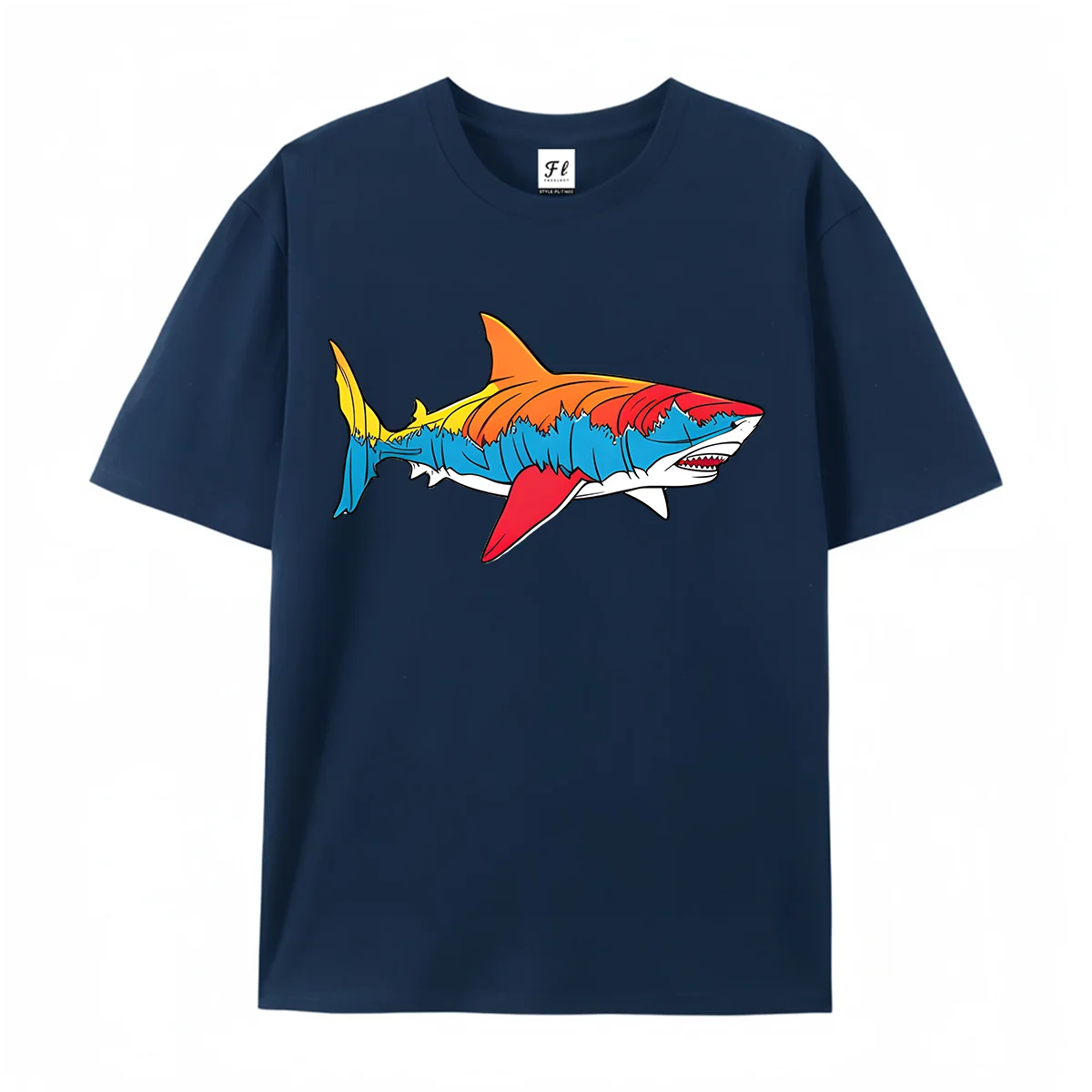 Colorful Shark Animal Graphic T Shirt Unisex Summer O Neck Short Sleeve Ocean Creature Art Print Soft Cotton Tees For Men Women