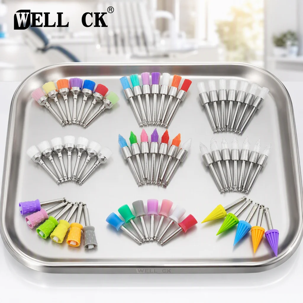 100pcs WELLCK Dental Lab Nylon Latch Small Flat Polishing Polisher Prophylaxis Brushes Disposable Dental Care Brush Head
