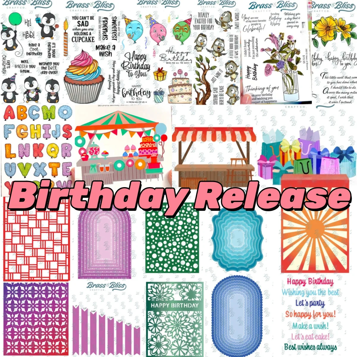 Birthday Party Balloons Farmers Market Lattice Cover Metal Cutting Dies Clear Stamps for DIY Making Gift Card Scrapbook 2026