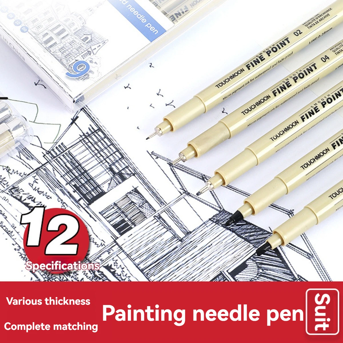 

6-12Pcs Art Manga Outlining Pen Pigment Liner Micron Pen set Hook Line Needle Pen for Sketch Soft Brush Stationery Art Supplies