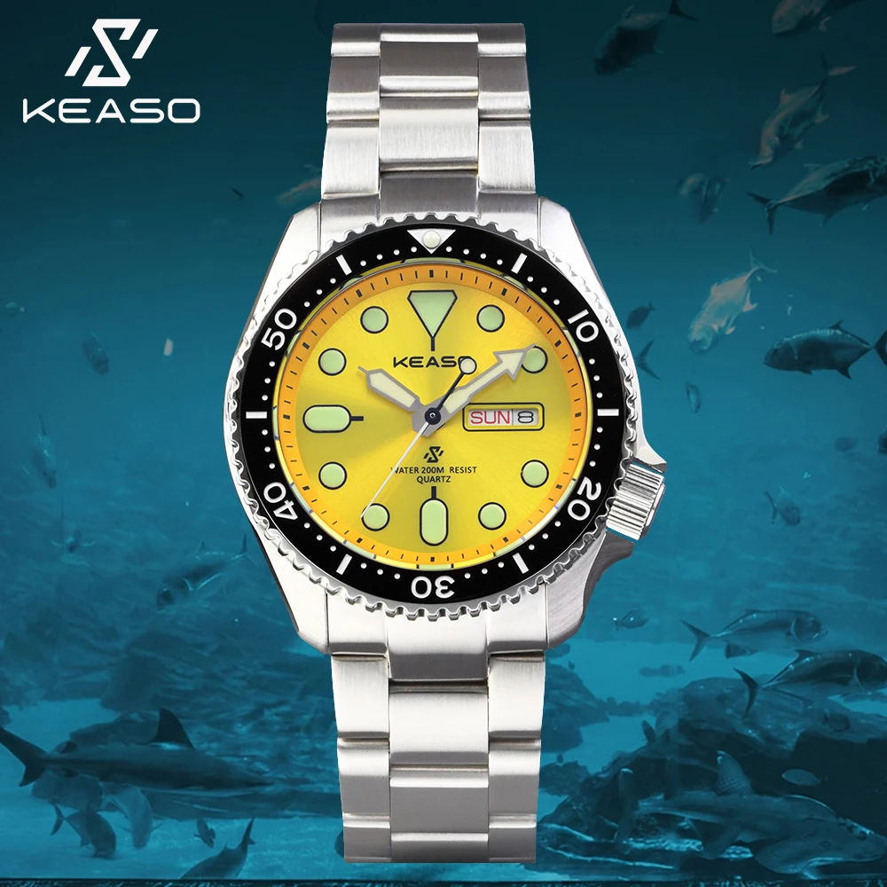 KEASO Fashion Men Watches C3 Super Luminous 316L Solid Steel 20Bar Waterproof Sapphire Mirror MIYOTA 2035 Quartz Movement Watch