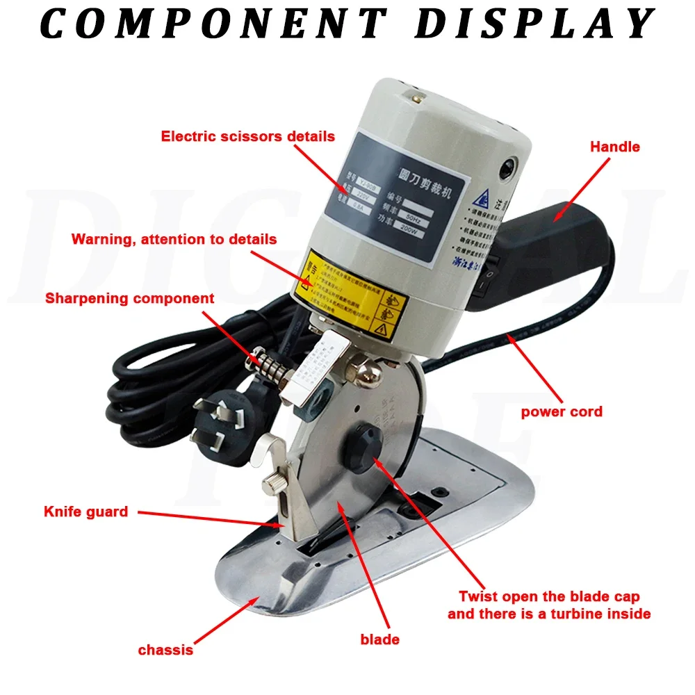 200W YJ-90B Electric Fabric Scissors Round Knife Cutting Machine Cloth Rotary Cutter Shears Octagonal Blade Diameter 90MM 220V