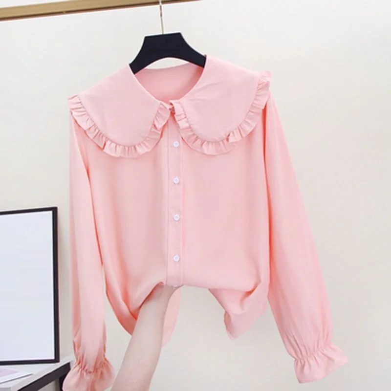 

2025 Spring Autumn Baby Toddler Teenager Girls Ruffles Blouse Long Sleeve School Girl Shirt Solid Color Kids Tops 6 8 10 12 Year