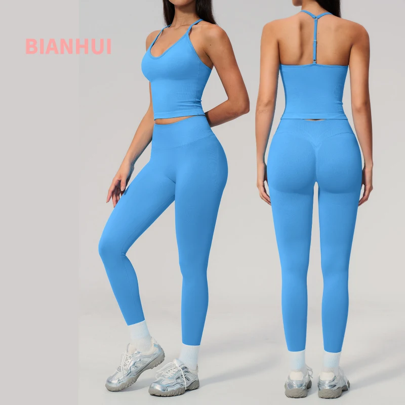 Seamless Yoga Halter Neck High Elasticity Backless Vest Leggings Gym Clothes Yoga Fitness Quick-Dry Workout Outfit Yoga Set