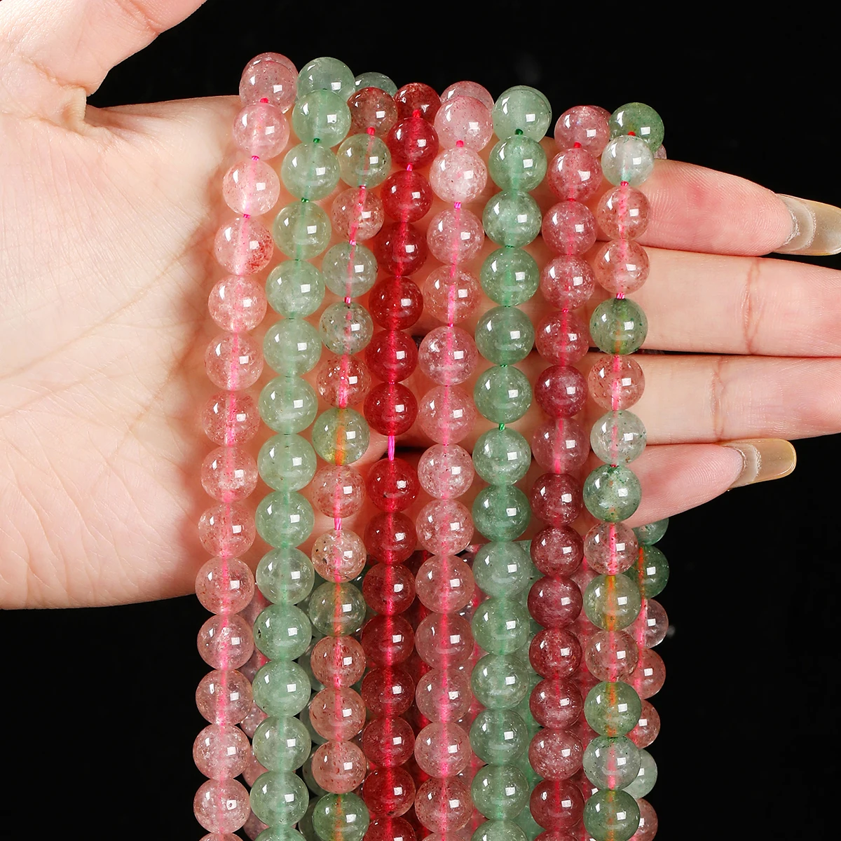 Natural Stone Red Strawberry Quartz Bead Round Loose Spacer Gemstone Crystal for Jewelry Making DIY Bracelet Necklace Accessory