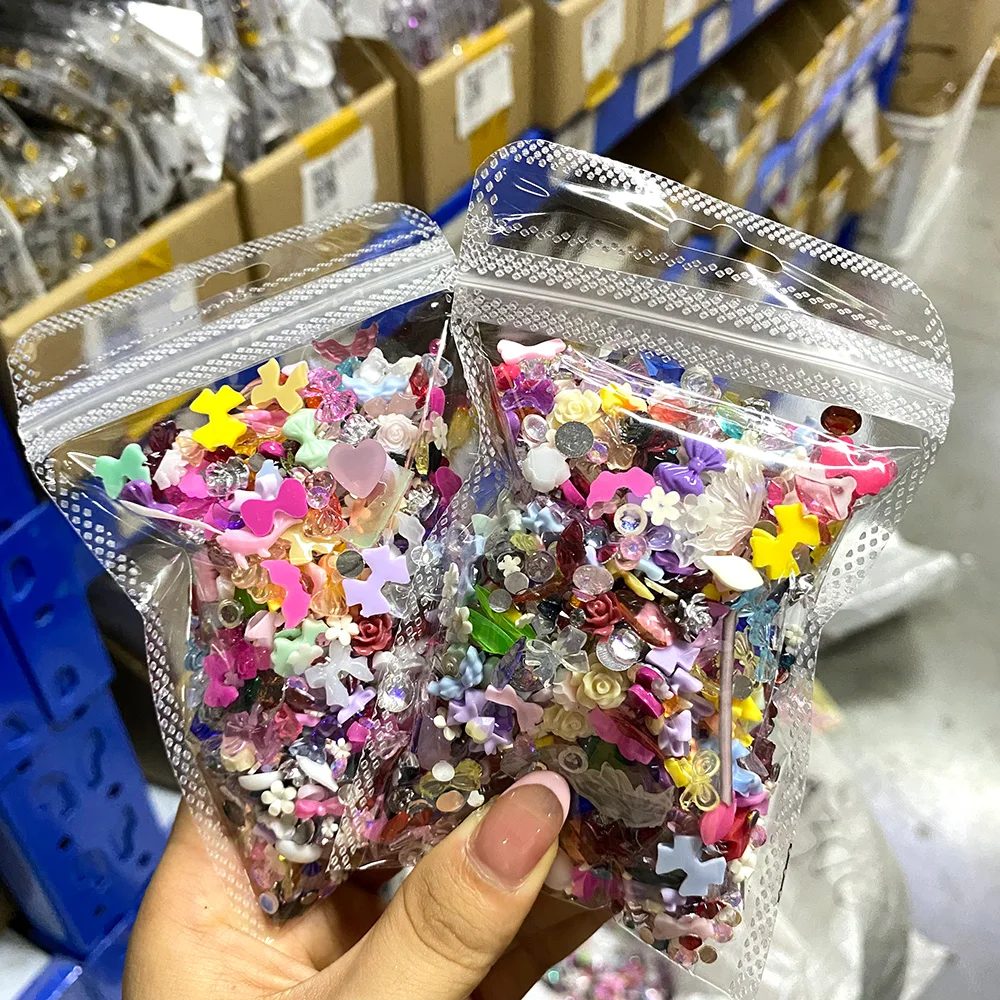 카와이 송진 리본 활 네일 참, 다채로운 플랫 백 하트, 꽃, 나비 모양, 한국 쥬얼리, 네일 아트, DIY 장식, 600 개 혼합