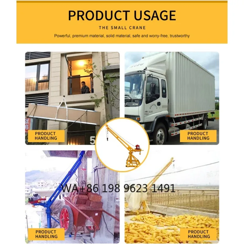 800Kg 360° Rotatable Cordless Mini Crane Portable Small Lifting Hoist for Construction Outdoor Building Material Handling