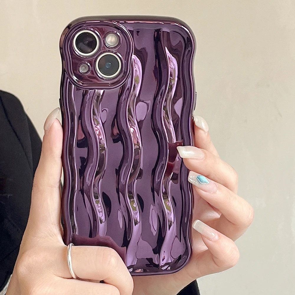 Qianliyao Luxury Electroplated 3D Water Ripple Pattern Phone Case for IPhone 15 14 13 12 11 Pro Max 14pro Soft Shockproof Cover