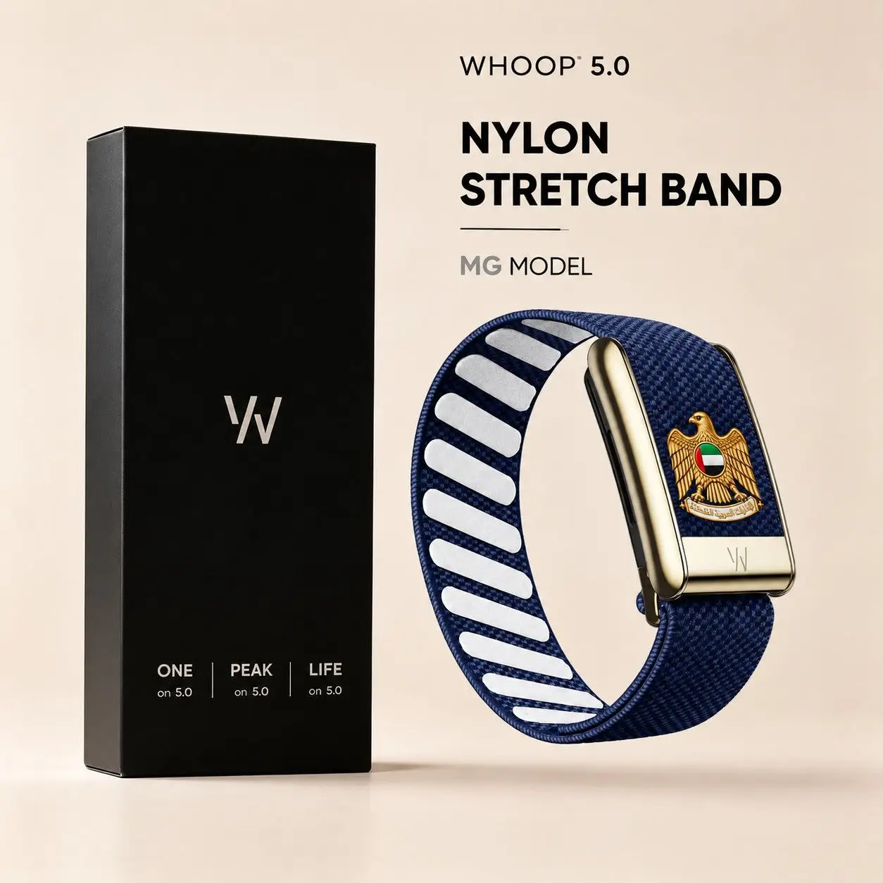 For WHOOP 5.0 Eagle Pattern Elastic Nylon Woven Wristband Metal Frame Sport Replacement Strap Fashion Fitness Band