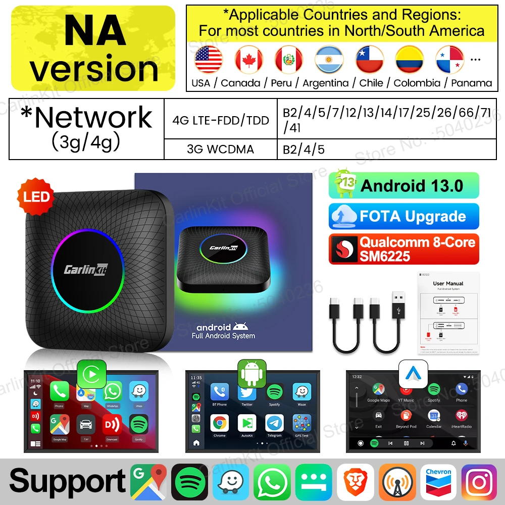 CarlinKit CarPlay Ai Box Android 13 SM6225 8 Cores 64 GB 128 GB Auto Smart Streaming Box Draadloze CarPlay Android Auto Voor Netflix