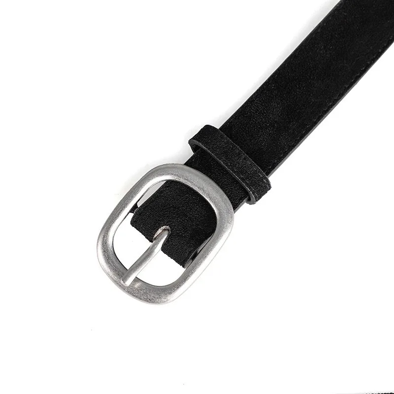 Ladies' belt, imitation suede-like surface, vintage style, aged look, high-end feel, silver alloy buckle, versatile, jeans belt
