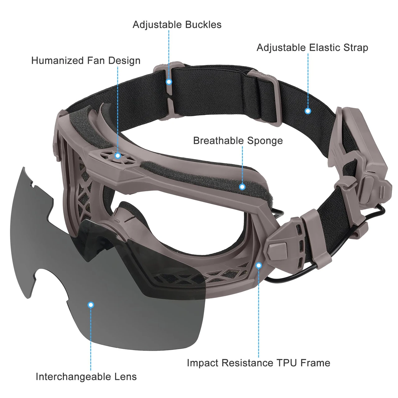 Gafas de Airsoft antivaho Gafas tácticas con abanico y lentes intercambiables Gafas y protección de seguridad para tiro para caza