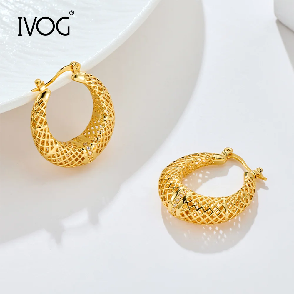 ivog-women-classic-hollow-grid-hoop-earrings-inlaid-cubic-zirconia-brass-ear-jewelry-daily-wear-party-shopping-gift