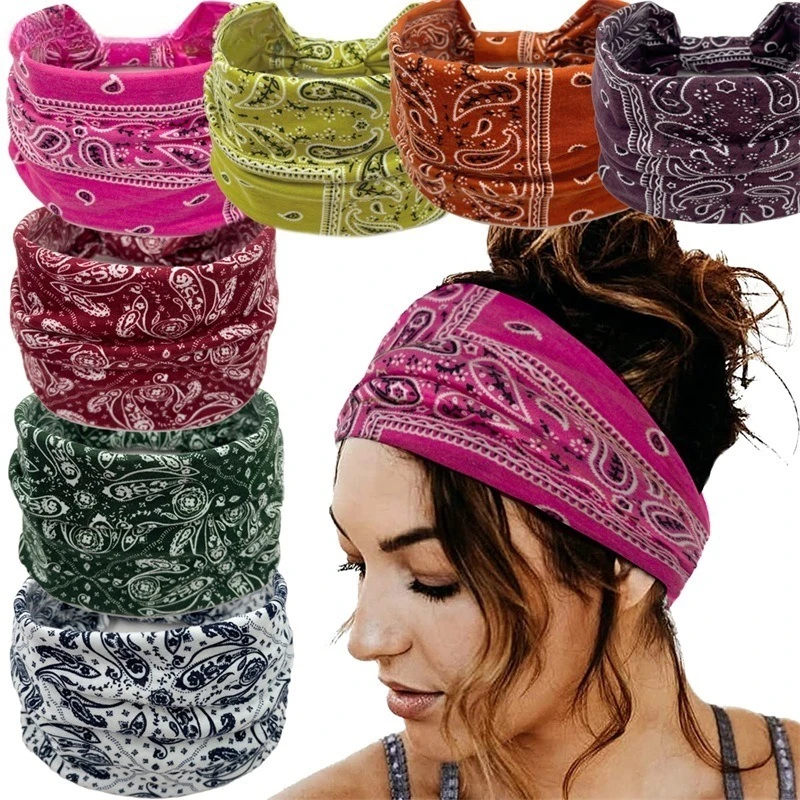 

1PCS Paisley Print Hair Band Elastic Wide Headband for Women Yoga Sports Workout Retro Style Stretch Hair Accessories headband