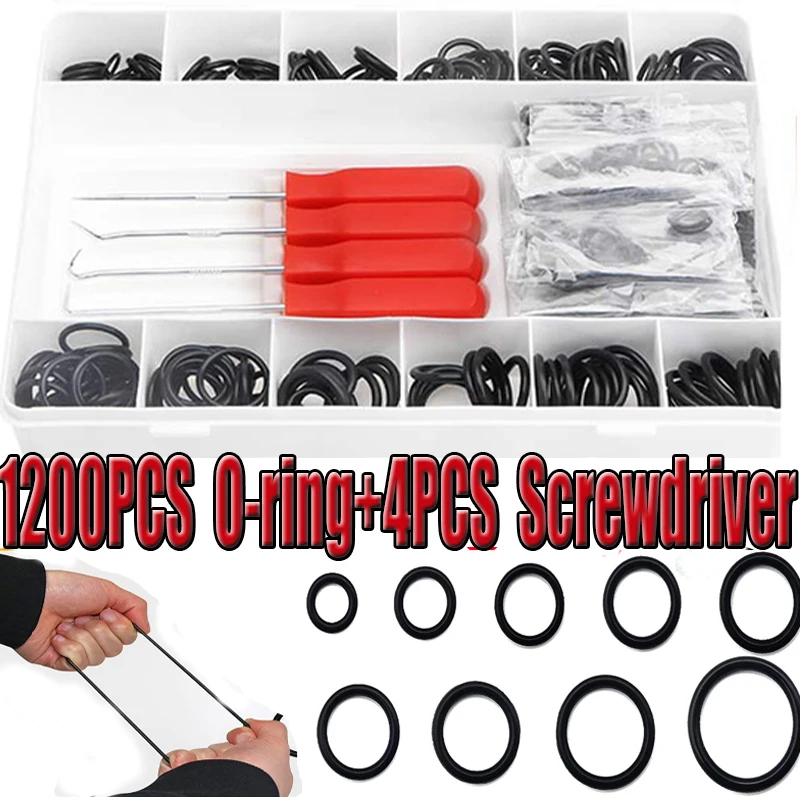 

1200pcs Washer Boxed Black Nitrile Rubber O-ring Insulating Plumbing Plumber Sealing O Rings Washers+ 4pcs Red screwdriver