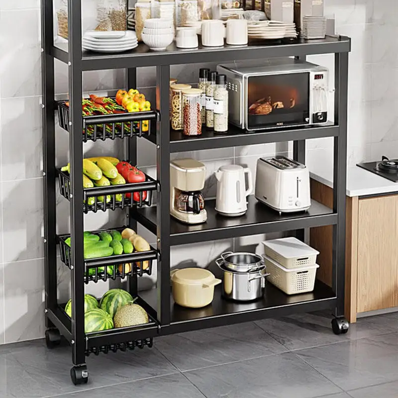 Multi-Layer Kitchen Storage Rack with Metal Basket for Storing Vegetables Fruits Dinnerware