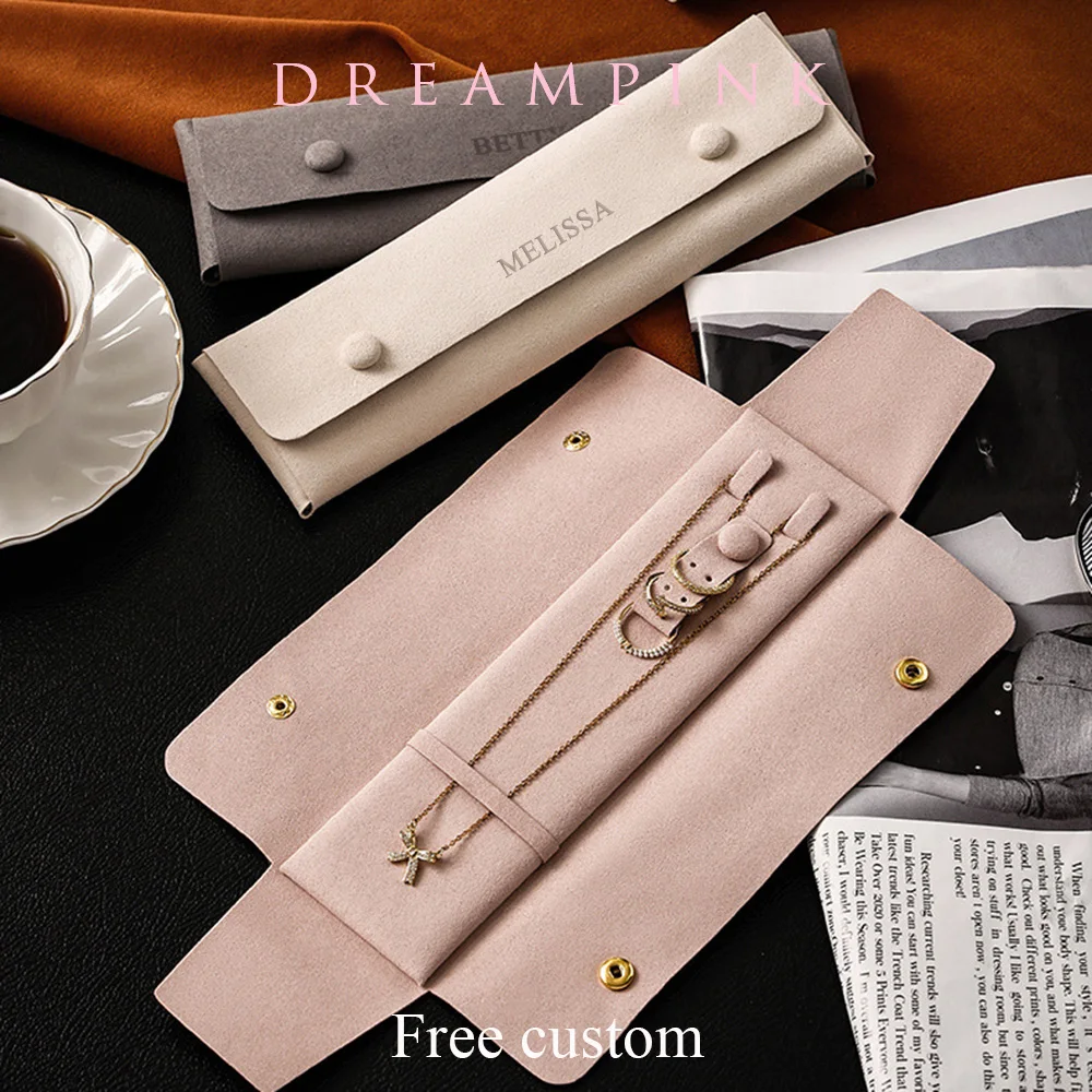 Soft Velvet Travel Jewelry Organzier Custom Letter Small Necklace Earring Ring Storage Bag Women Personalize Name Jewellery Roll