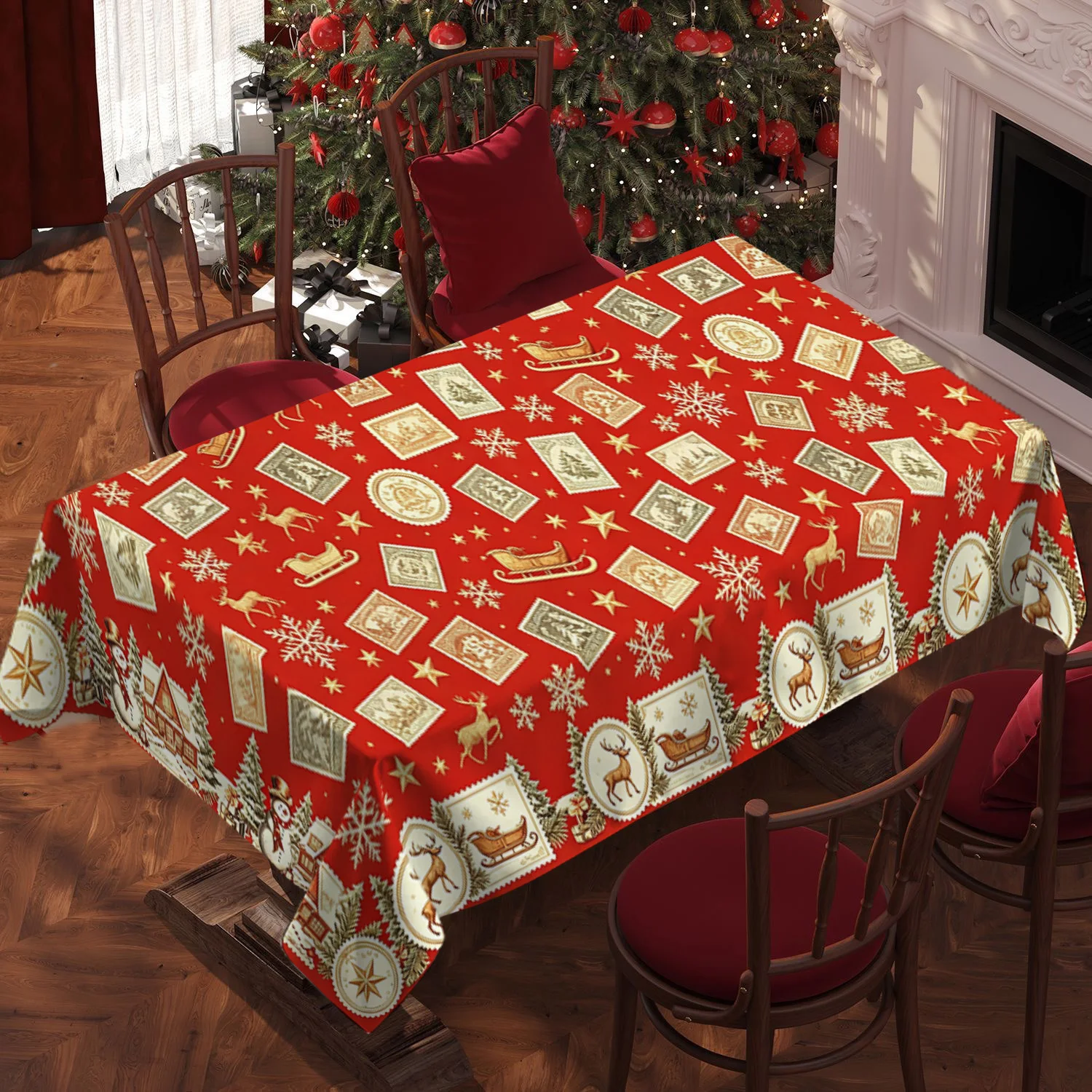 Christmas Rectangle Tablecloth Reindeer Snowman Tablecloth For New Year Party And Dinner Christmas Table Decor Tablecloth