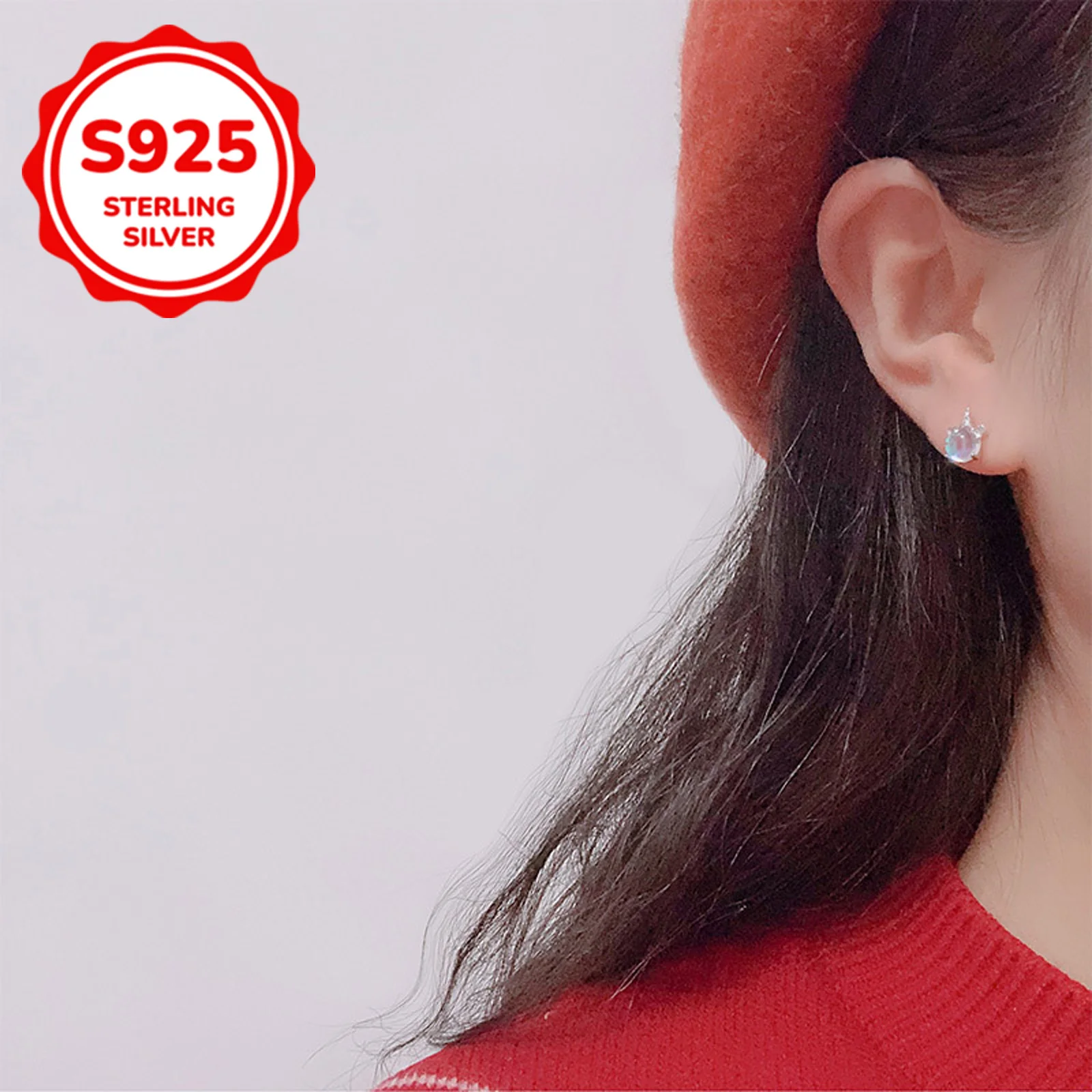 

925 silver lucky unicorn colorful moonstone earrings, suitable for daily wear and as a festive gift