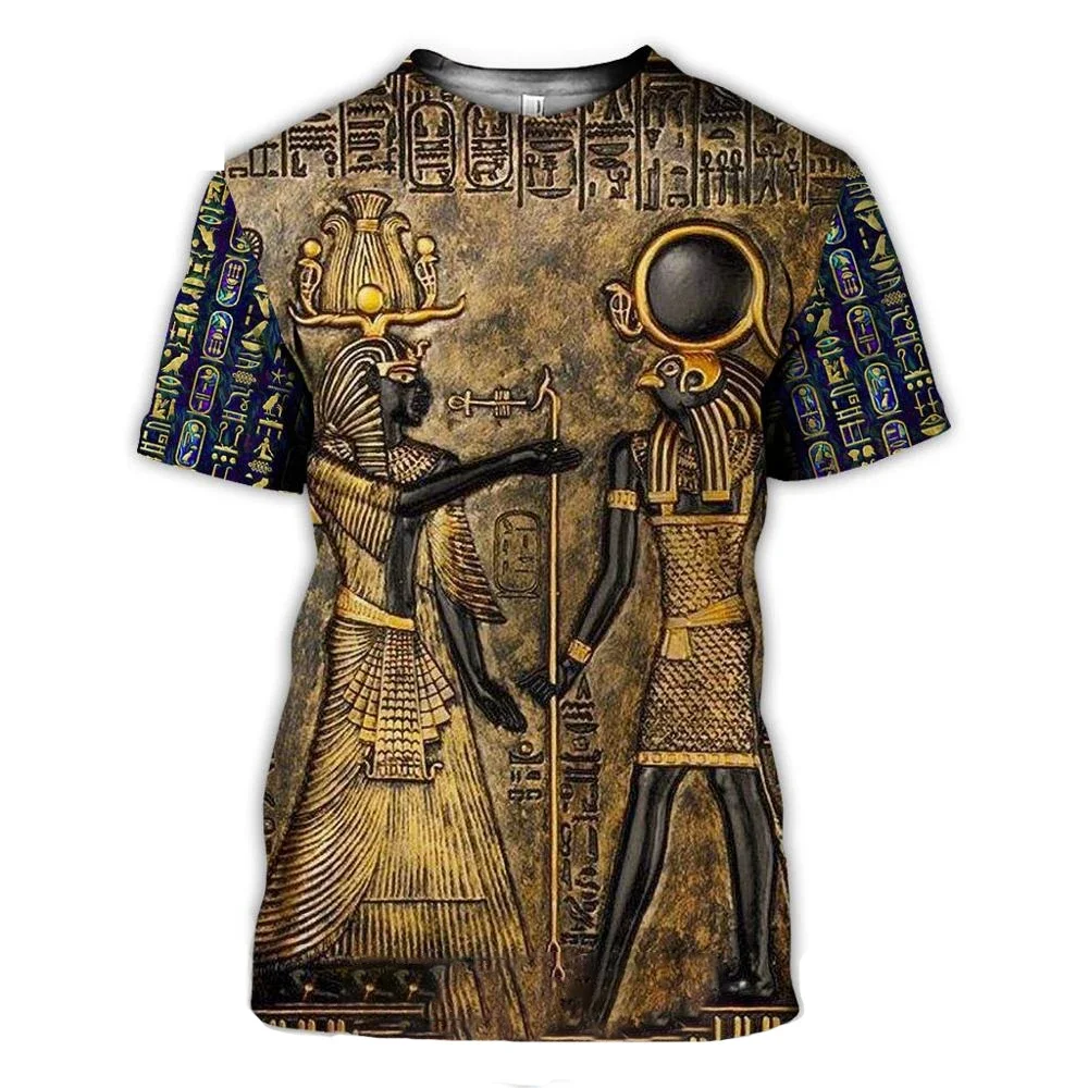 3D Egyptian Pharaoh Printed T-shirt Summer Casual Retro T-shirts Eye of Horus Printed Men's Fashion Oversized Short Sleeve Tops