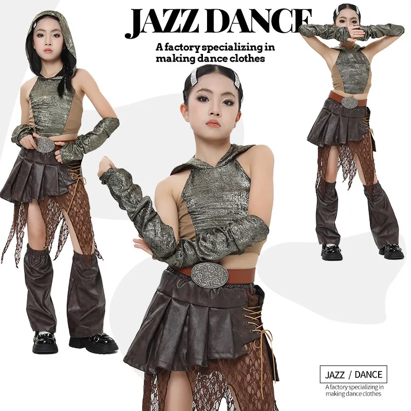 

2026 New Modern Dance Hip Hop Clothing For Girls Group Loose Kpop Outfits Children Jazz Dance Performance Rave Clothes DQS22734