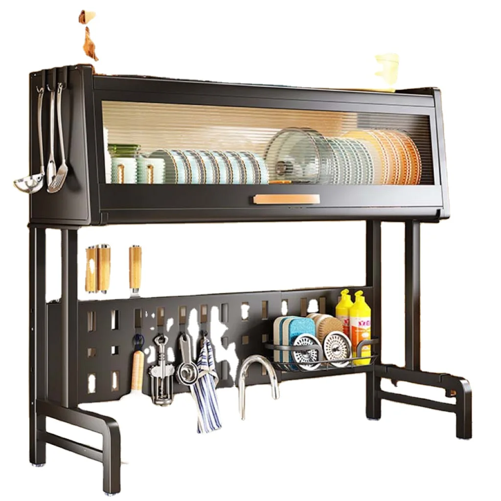 

New Multifunctional Expandable Over Sink Dish Drainer Drying Rack with Door Countertop Telescoping Dish Storage Rack for Kitchen