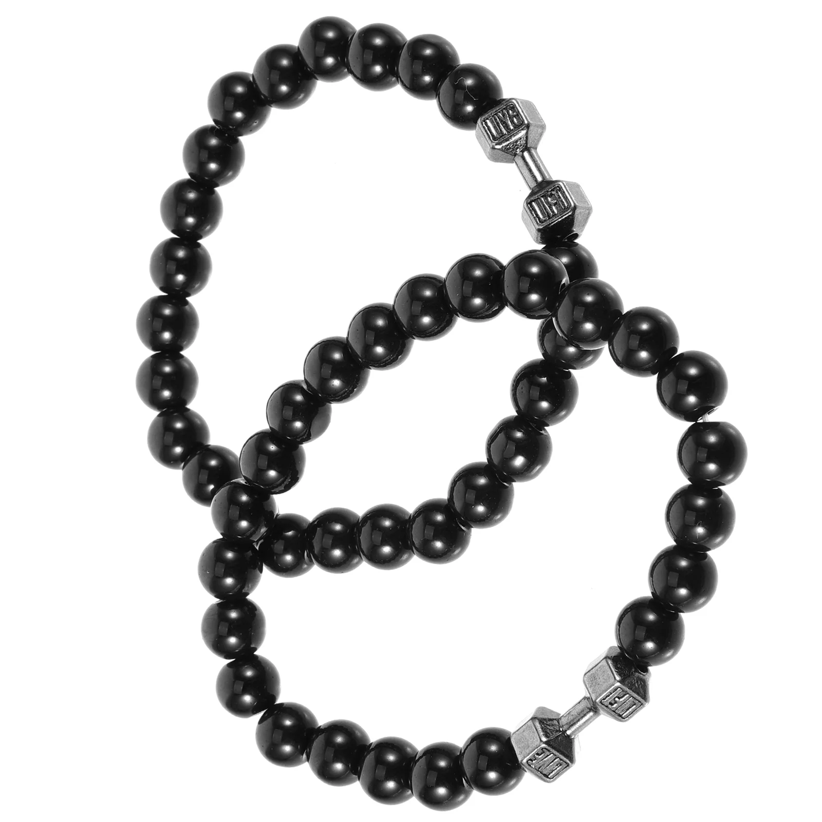 2 Pcs Dumbbell Hand Beaded Bracelets Pieces 1 Set (bright Black) Weighted for Men Dumbells Beads Mens Alloy Fitness Man