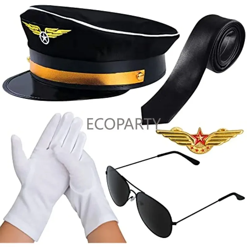 Airline Pilot Captain Costume Kit Pilot Dress up Accessory Set with Aviator Sunglasses  cosplay accessories