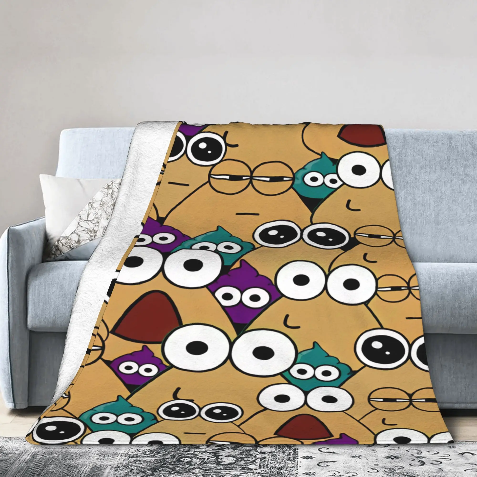 Pet Alien Pou Animated Television Warm Soft Blanket Decorative Plush Throw Blanket Couch Chair Flannel Bedspread Sofa Bed Cover