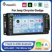 Podofo 4 + 64G Android 15 2din Radio de coche estéreo inalámbrico Carplay Android Auto GPS navegación WiFi FM para Jeep Chrysler Dodge