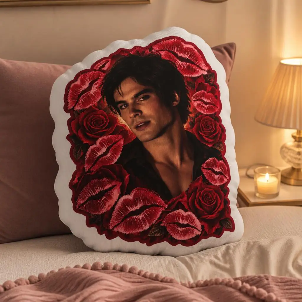The Vampire Diaries Damon Salvatore Shaped Throw Pillow Romantic Vampire Cushion for Sofa Bedroom Home Decor Gift for Fans