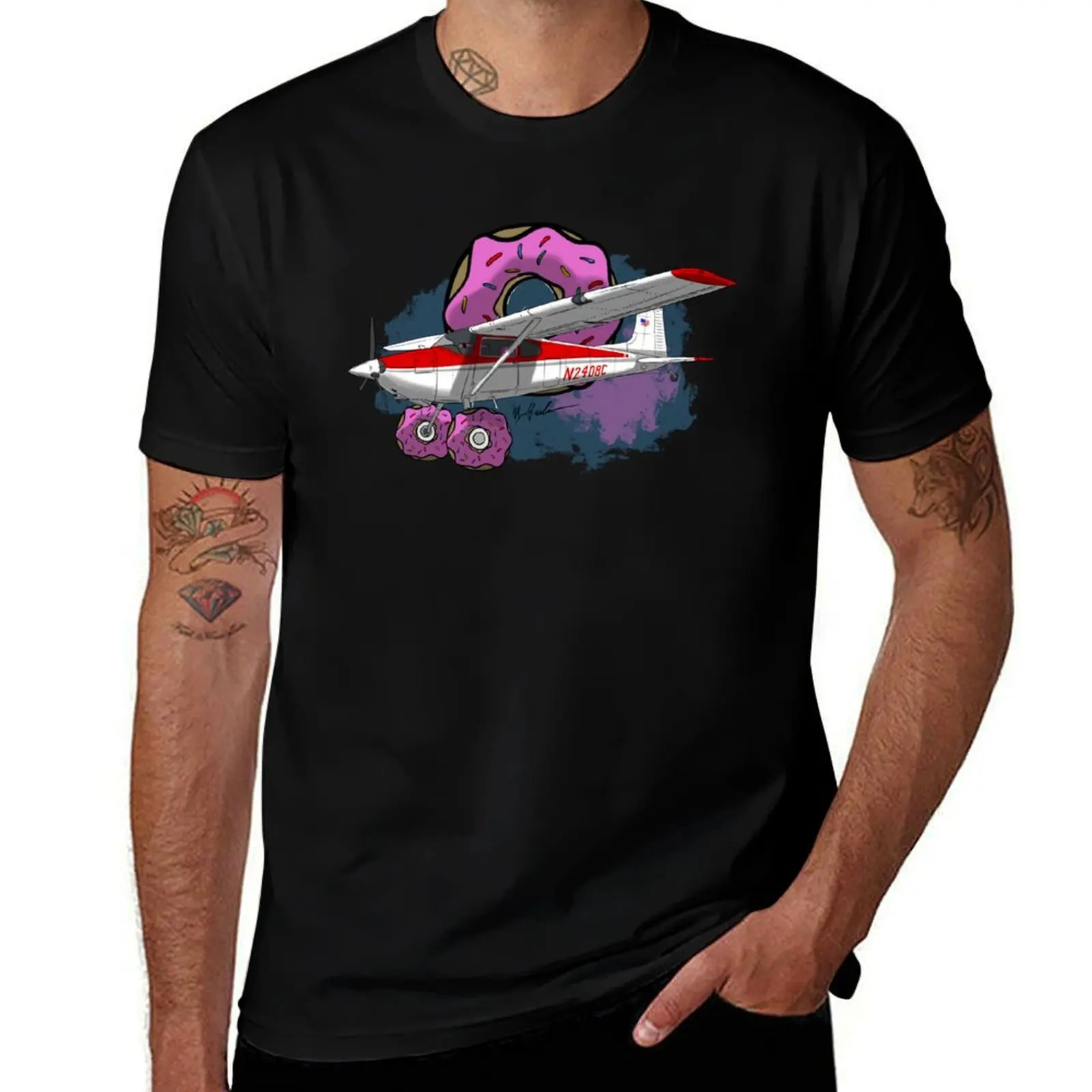 

Cessna 180 N2408C Donuts T-Shirt t shirt man casual man t shirt heavy cotton
