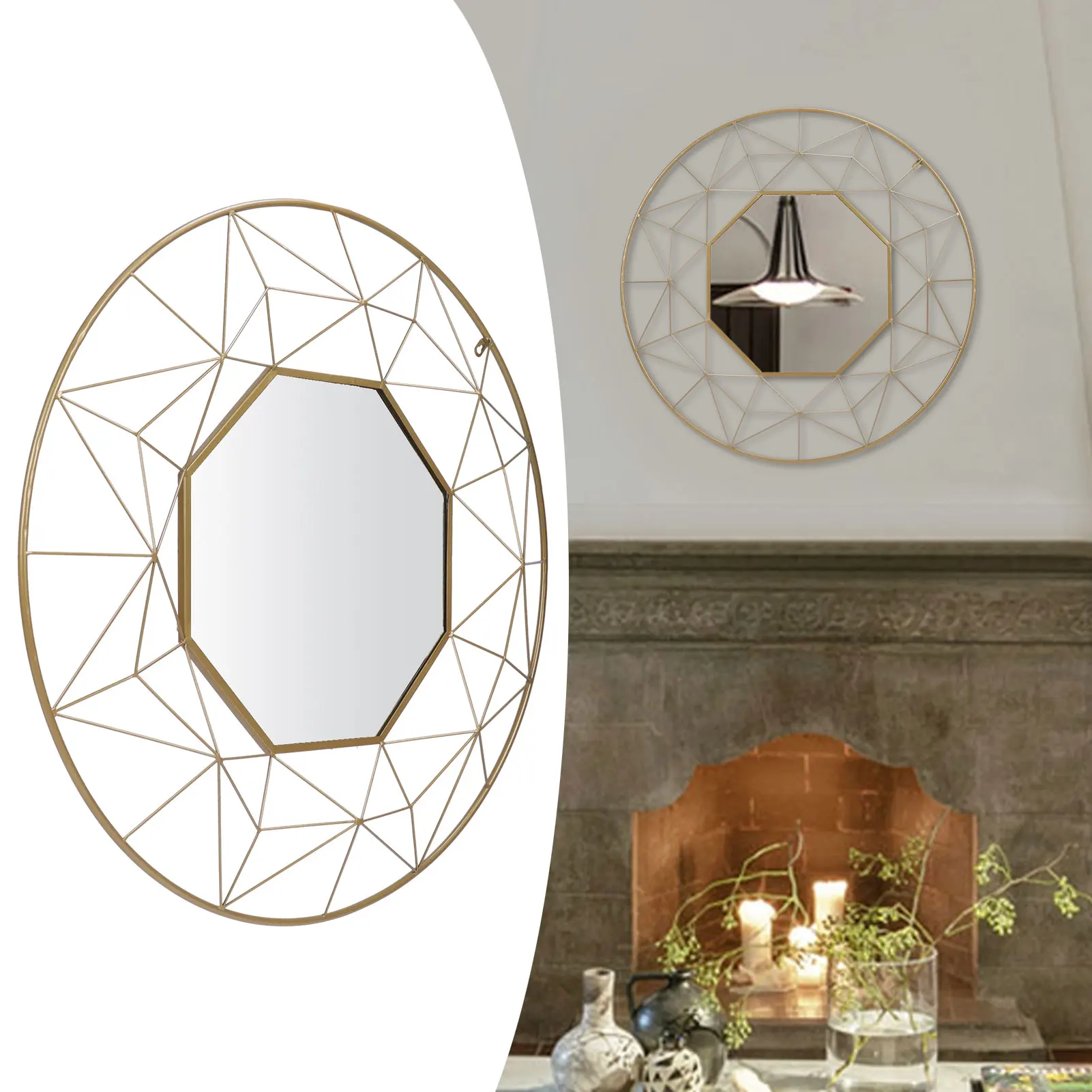 Wrought Iron Round Mirror WallMounted Hanging Wall Circle Mirror for Bathroom Entryway