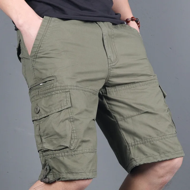 

2023 Summer Mens Cargo Shorts Solid Cotton High Quality Knee Length Male Shorts Bermuda Military Casual Work Short Pants Men 6XL