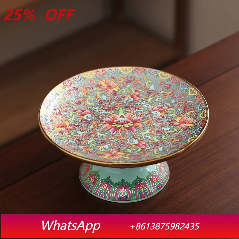 

LTT Enamel Color Chinese Fruit Plate High Foot Plate Ceramic Snack Refreshment Plate