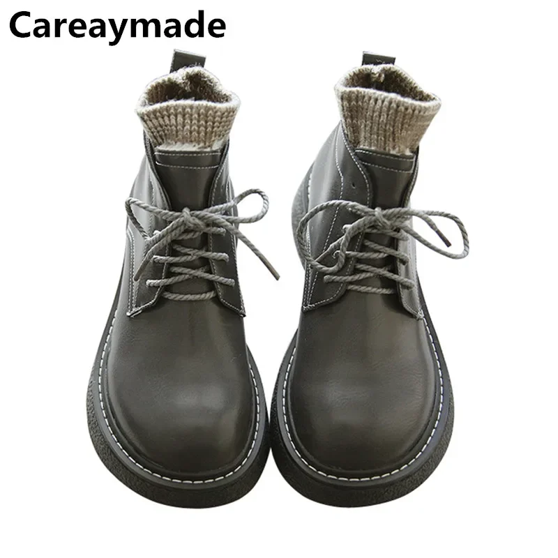 

Careaymdae-Sen Women's Wide Head Round Head short Boots Waterproof Warm Wool Mouth Art Women's Shoes Retro Ugly Cute Shoes Women